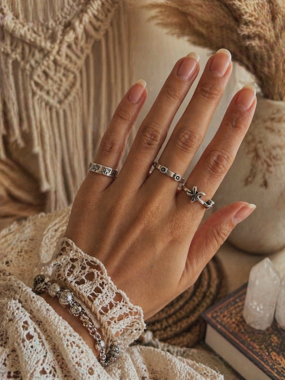 4/$15 Floral Stackable Ring - Sz 6, 6, 5 Boho Jewelry Set Women